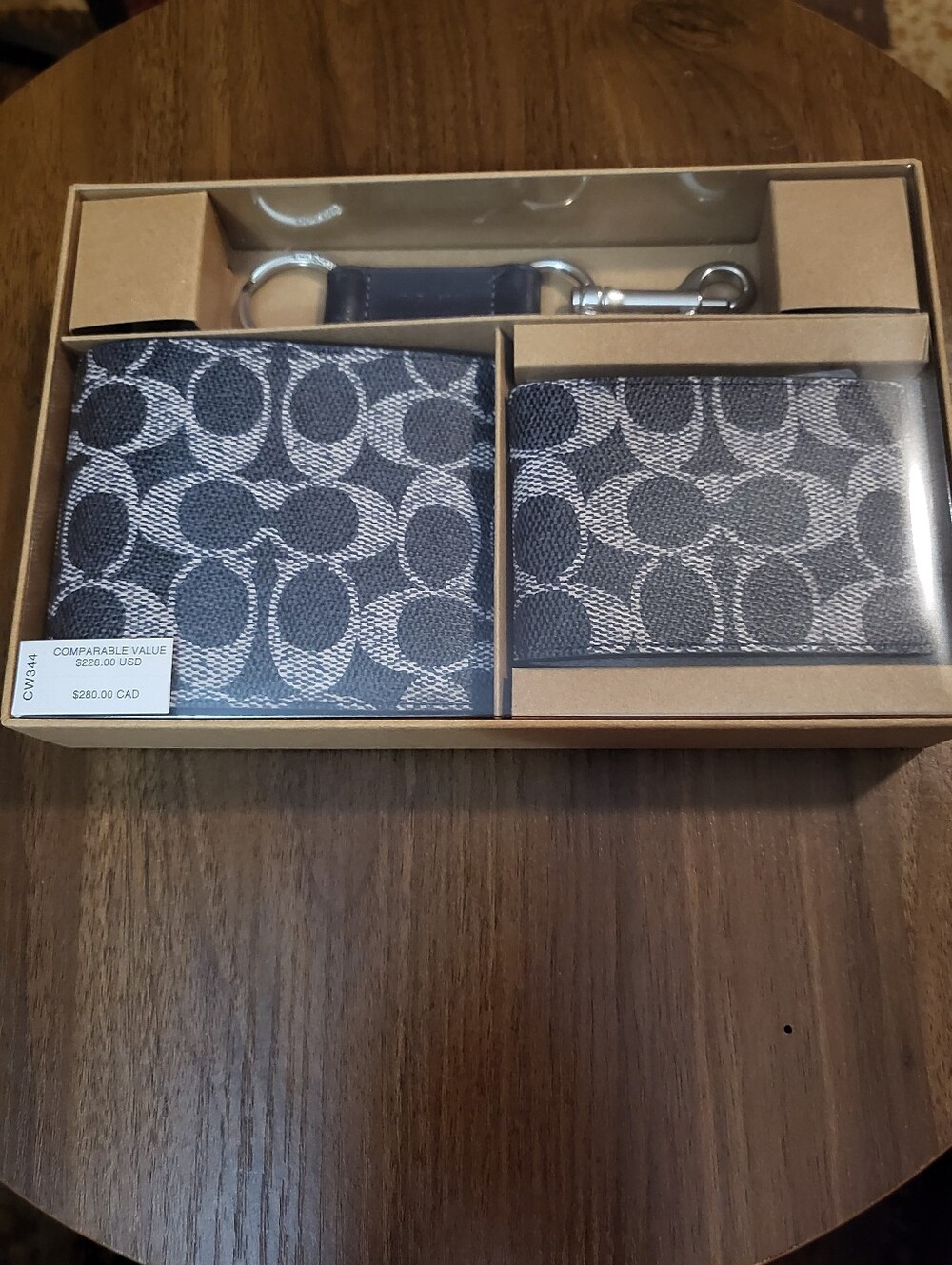 NWT  For Father's Day! Coach  Signature Blue/Gray Wallet & Card Case Gift Set